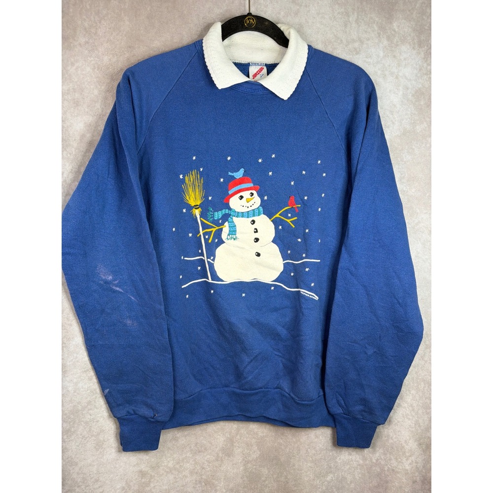 VTG 90s Gopher Jerzees Sweatshirt Large Blue Snowman Collared Made in USA
